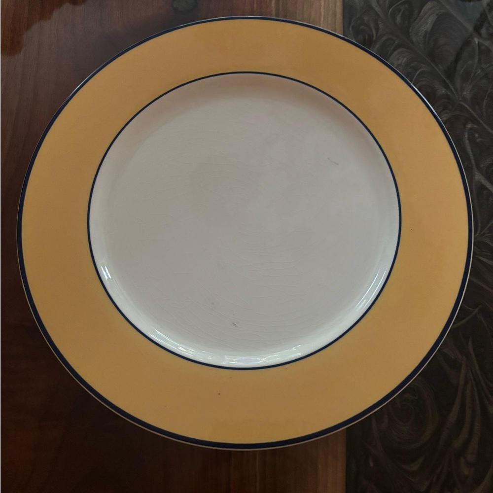 Pagnossin ironstone plate teviso Italy 10 1/2 in in vibrant yellow edged in blue